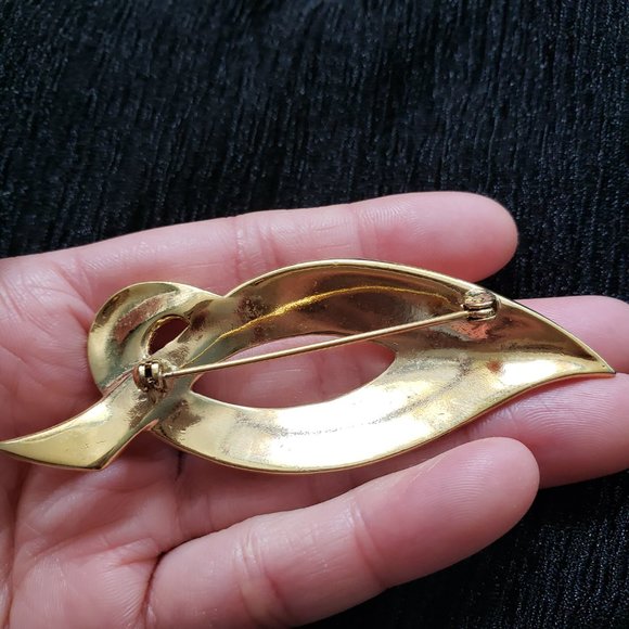 Gold Tone Abstract Swirl Pin Brooch - Picture 6 of 7